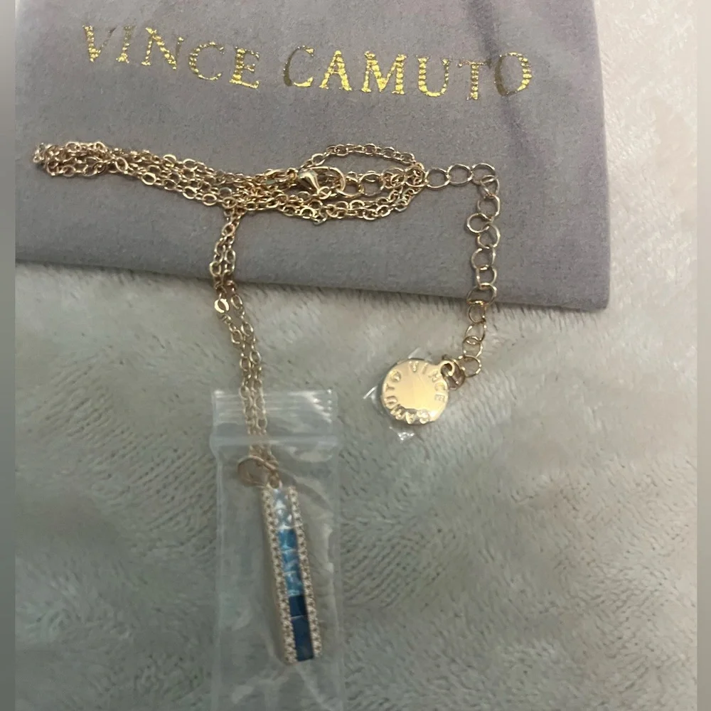 NWT💎VINCE CAMUTO Blue Ombre CZ Bar Necklace, Gold w/Blue & Clear stones - Picture 10 of 13